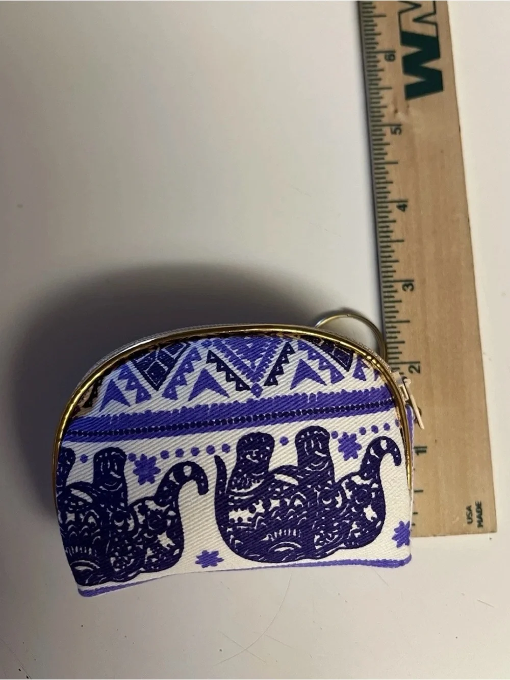 Thailand Elephant Pattern Coin Pouch - Blue & White